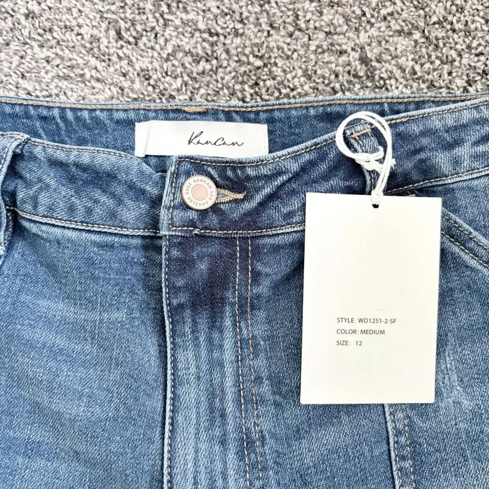 Kancan Wide Leg Cargo Jeans NWT Size 12 Medium Wash High Rise Utility Denim